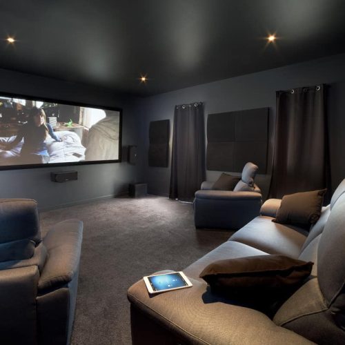Home theatre with acoustic treatment